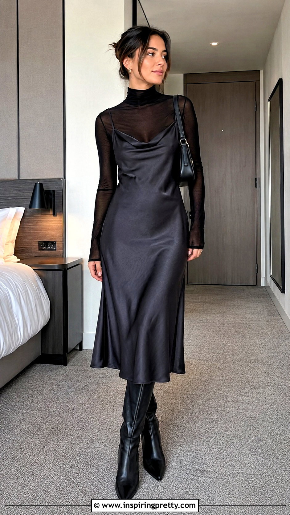 Designer Sheer Turtleneck Under A Slip Dress - 20 designer sheer top outfit ideas