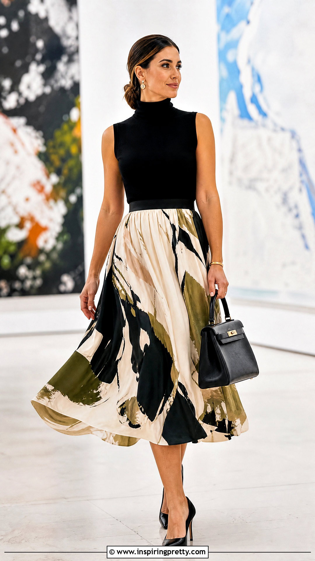 Designer Sleeveless Turtleneck With Full Midi Skirt - 50 designer tops outfit ideas