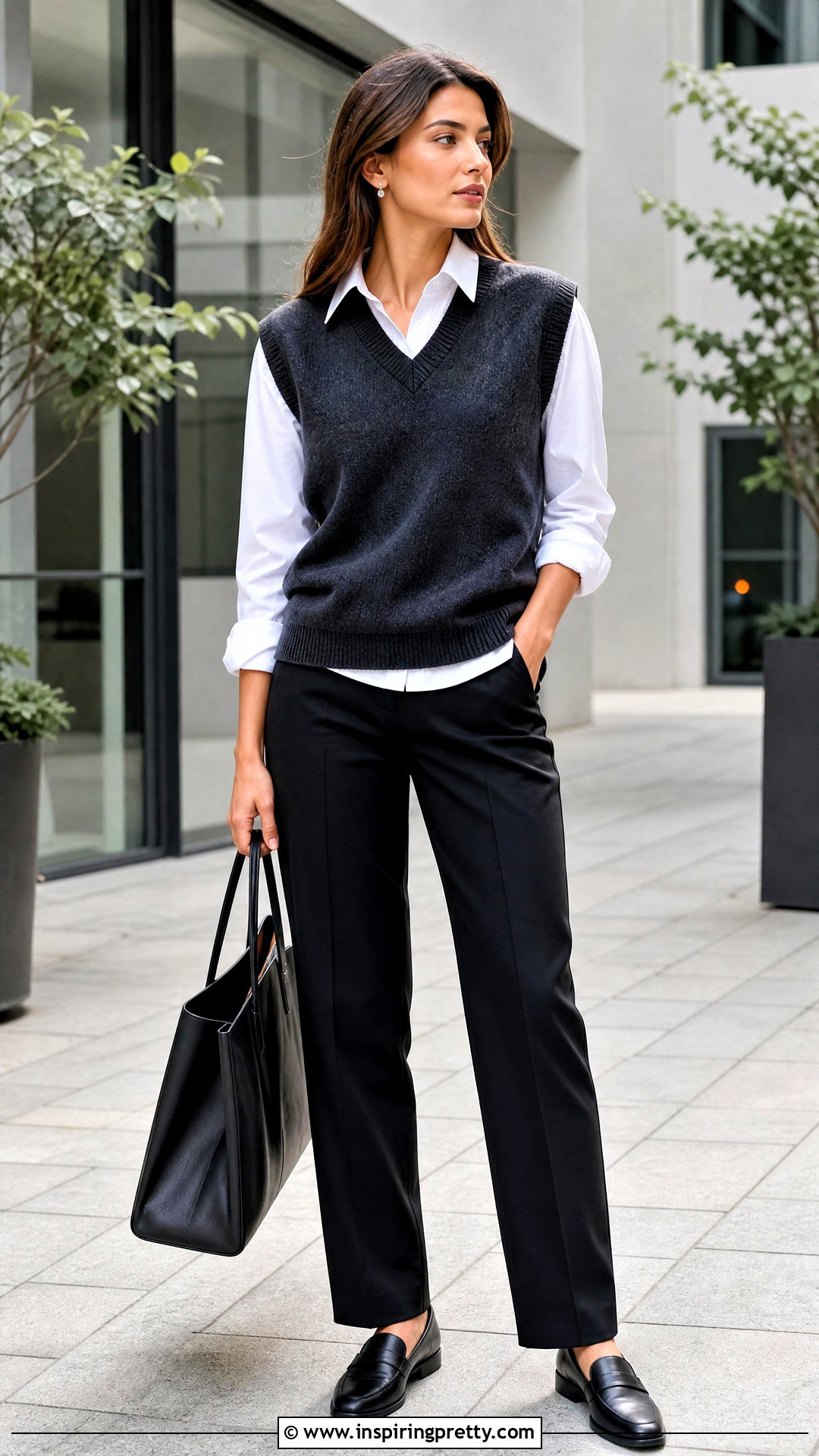Designer V Neck Knitted Vest With Button Down Shirt - 20 designer knitted tops for women
