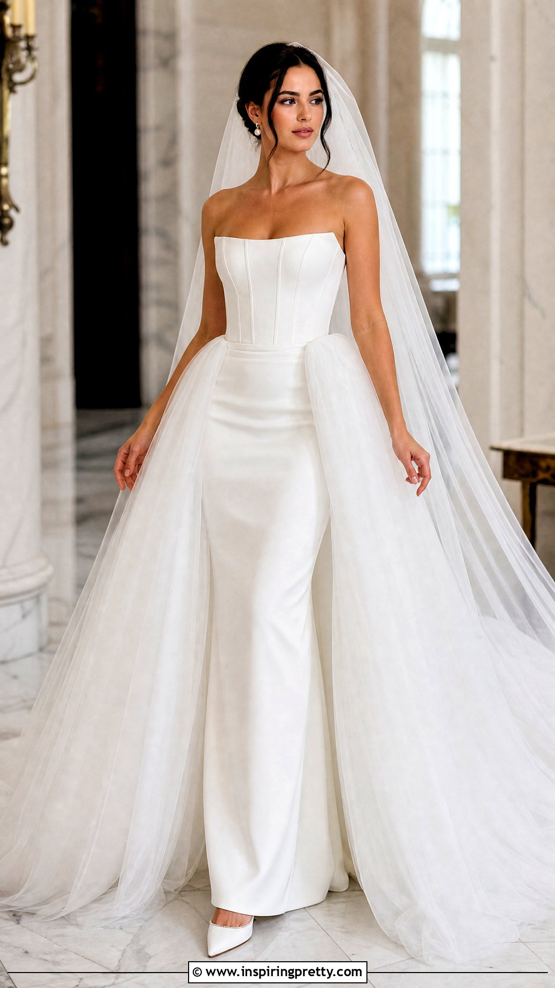 Detachable Overskirt Bustier Wedding Dress - 25 wedding dress with bustier top outfit ideas