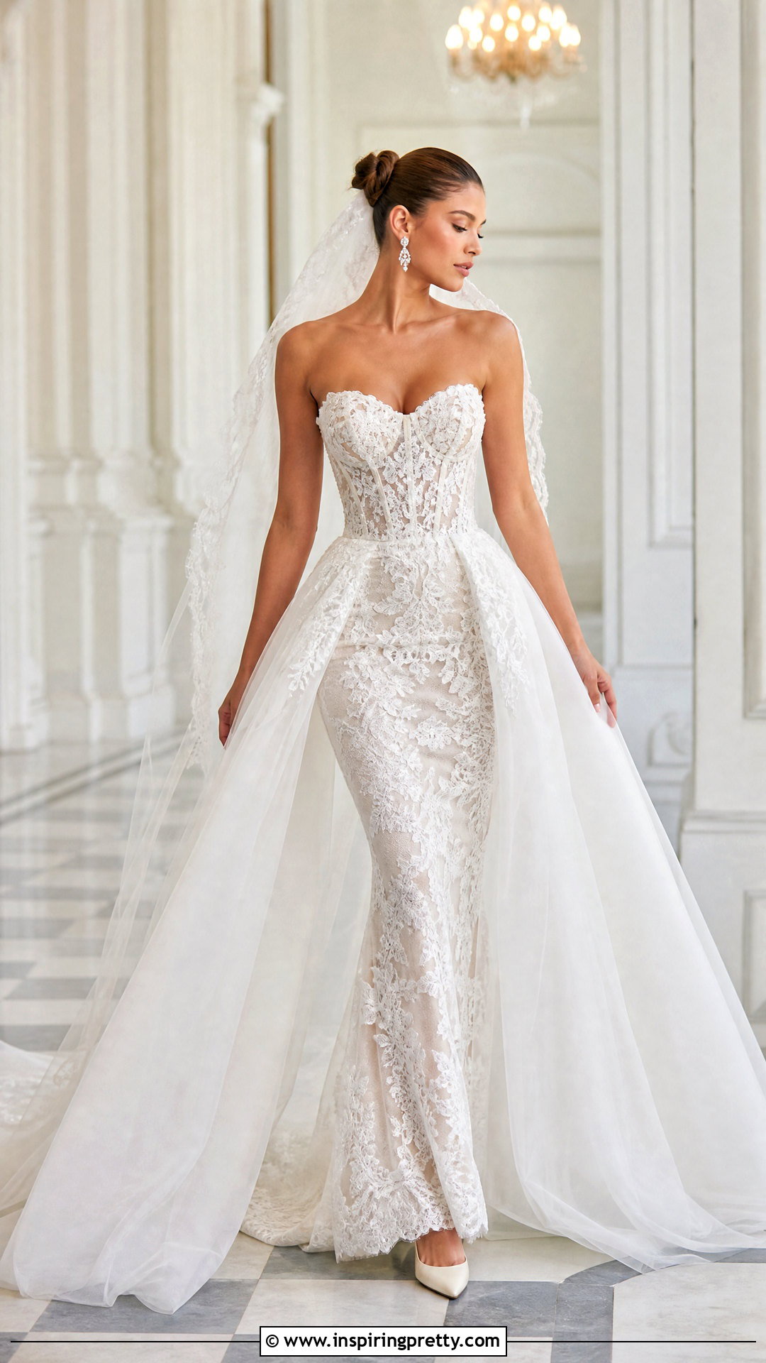 Detachable Overskirt Corset Top Mermaid Wedding Dress - 20 corset top mermaid wedding dress outfit ideas