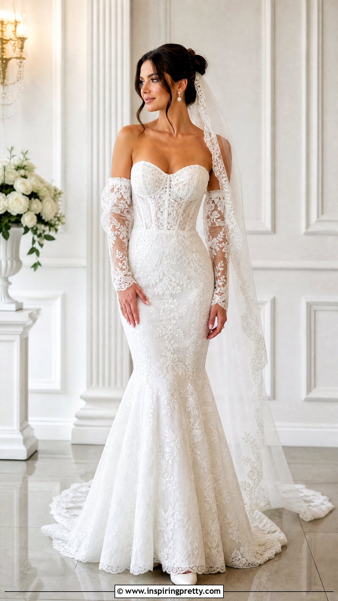 Detachable Sleeve Mermaid Wedding Dress With Corset Top - 25 Mermaid Wedding Dress With Corset Top outfit ideas