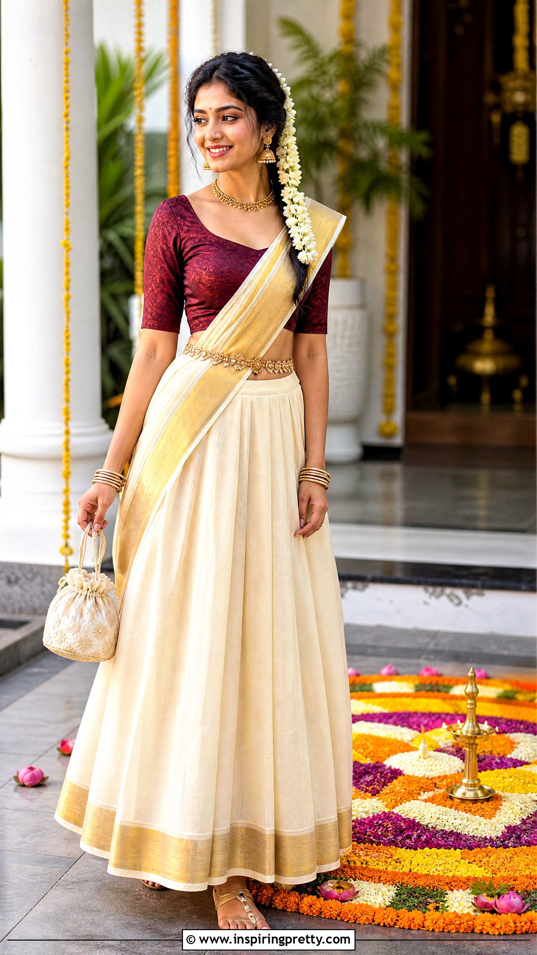 Dhavani Onam Skirt And Crop Top Set - 50 latest onam skirt and top designs
