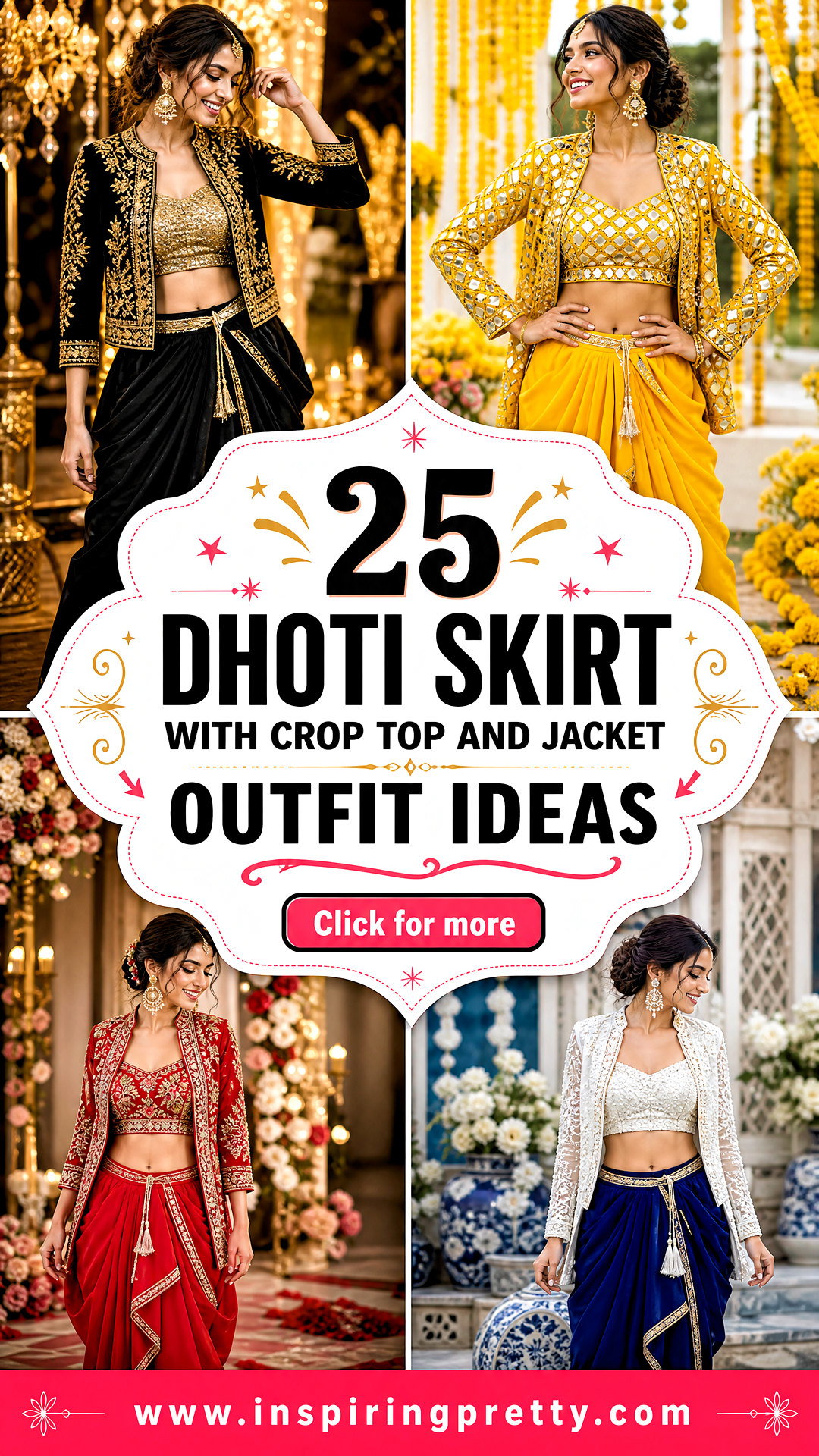 25 Dhoti Skirt With Crop Top and Jacket Outfit Ideas for Weddings - 25 Dhoti Skirt With Crop Top and Jacket Outfit Ideas for Weddings