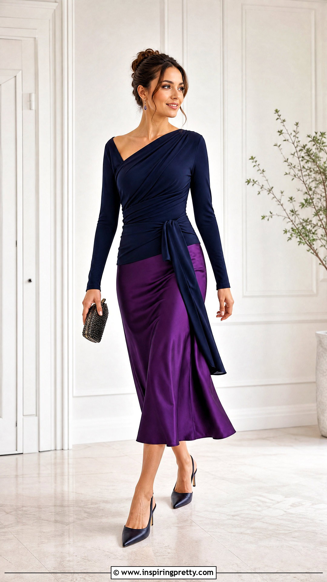 Diagonal Wrap Top With Satin Skirt - 50 tops for broad shoulders for women