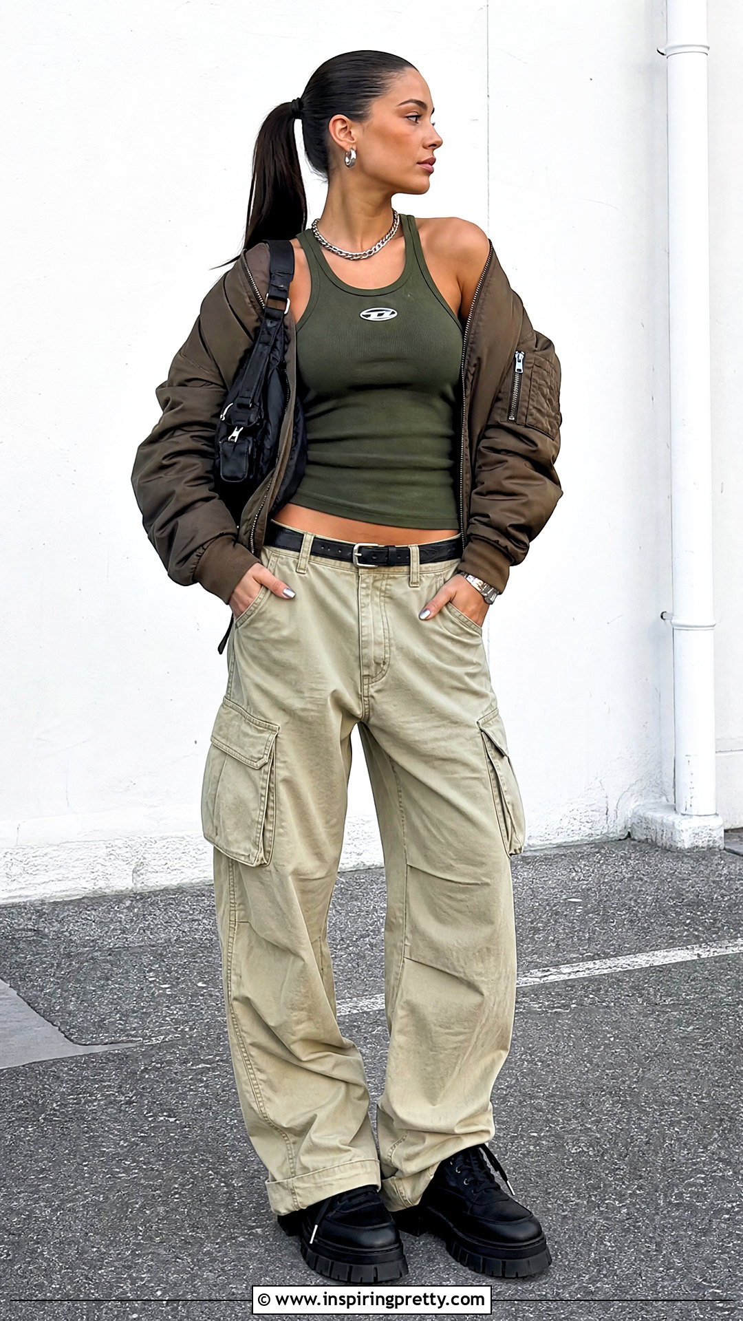 Diesel Green Top With Khaki Cargo Pants - 50 diesel top outfit ideas