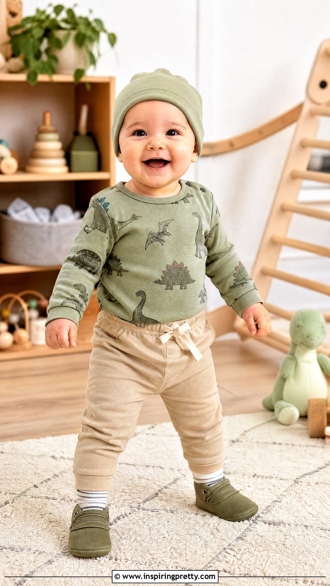 Dinosaur Baby Top With Khaki Pants - 50 baby tops designs