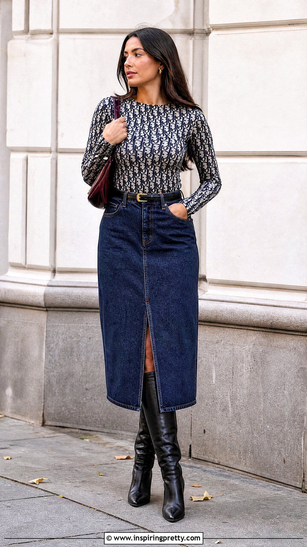 Dior Oblique Top With Denim Midi Skirt - how to style dior tops (20 ways)