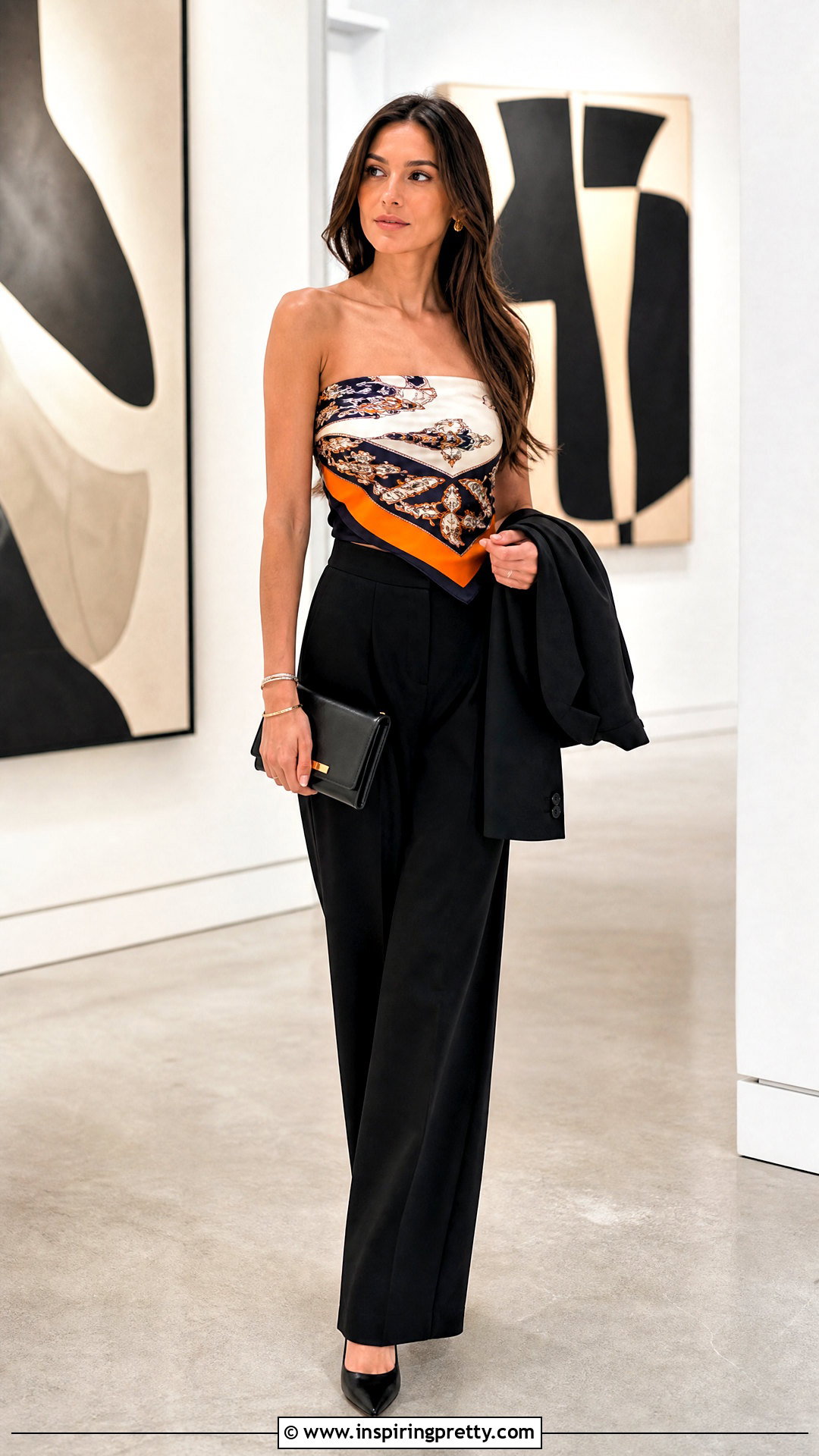 Dior Silk Scarf Top With Black Wide Leg Trousers - 25 Dior Silk Scarf Top outfit ideas