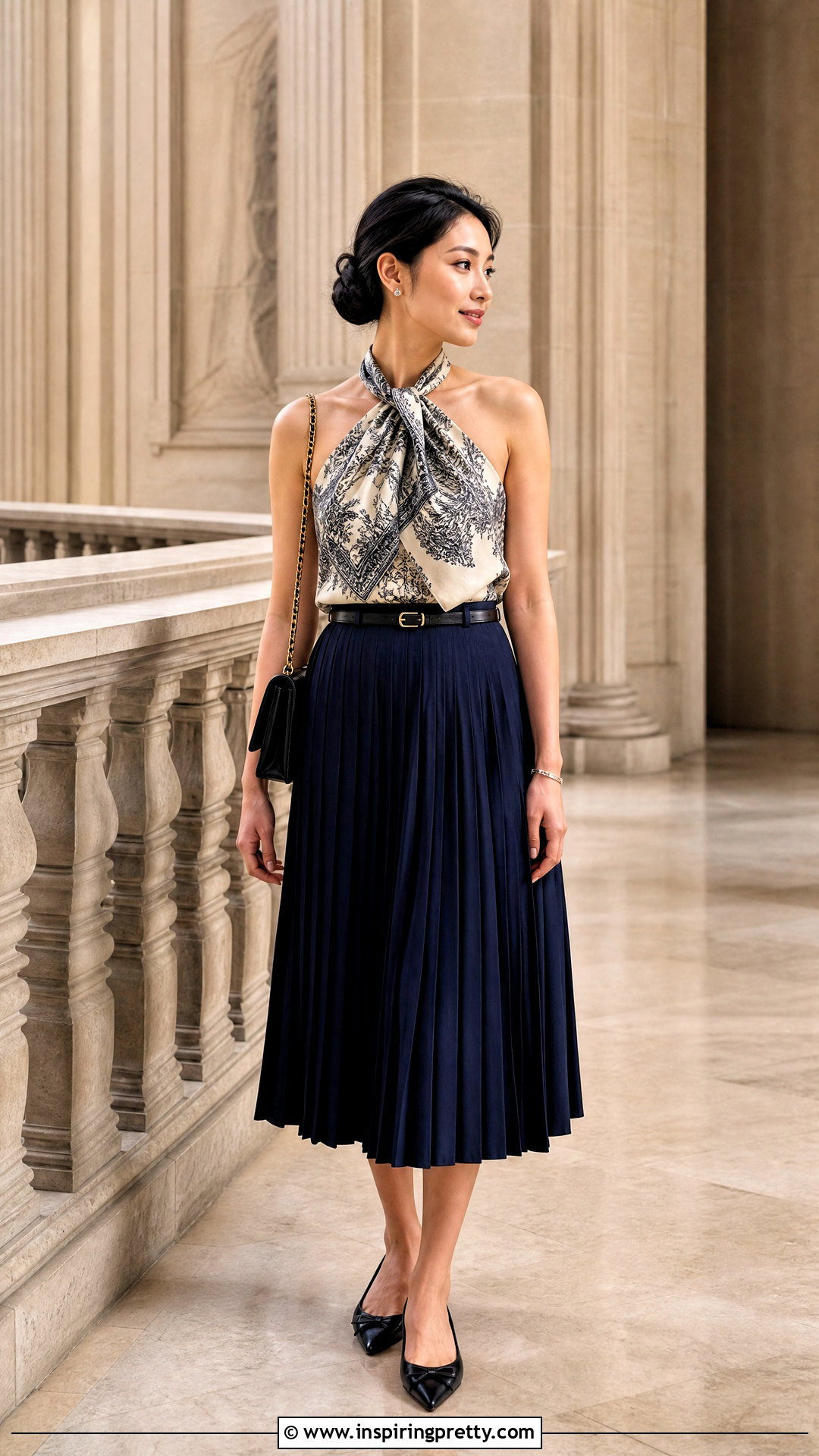 Dior Silk Scarf Top With Pleated Midi Skirt - 25 Dior Silk Scarf Top outfit ideas