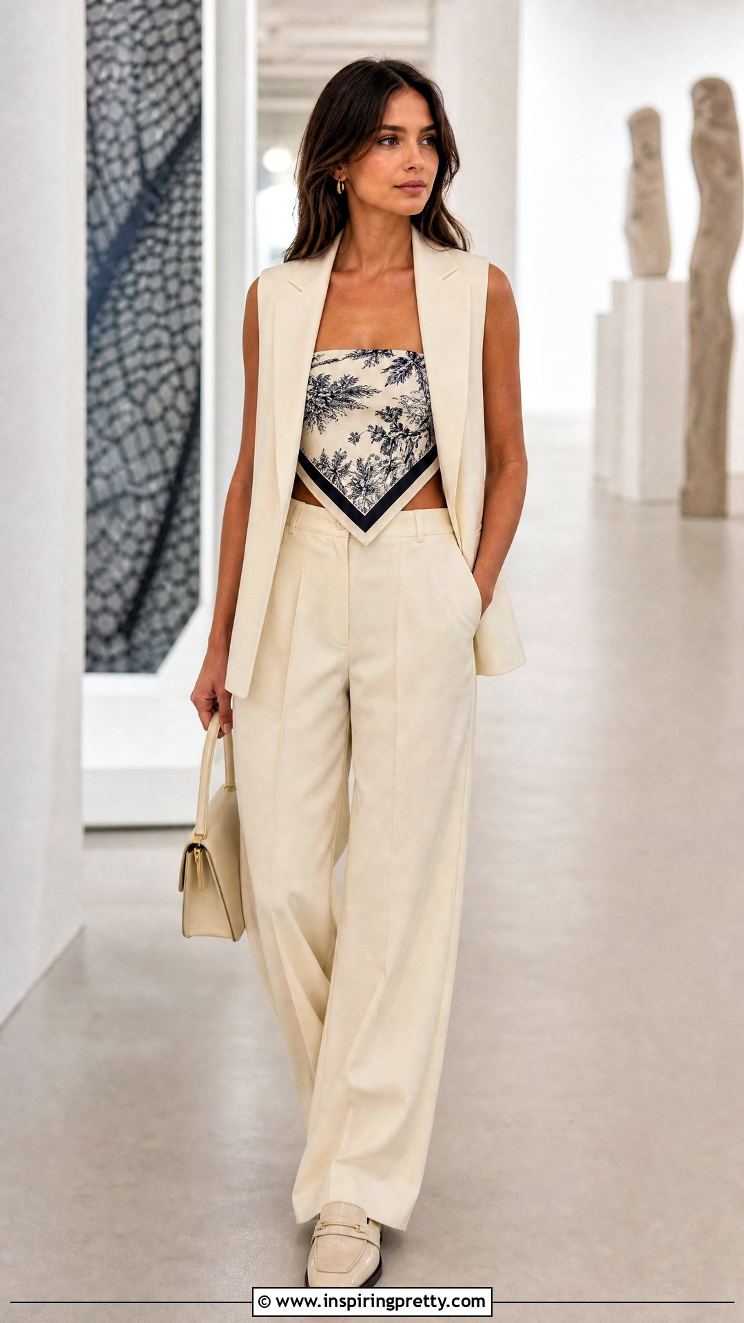 Dior Silk Scarf Top With Suit Vest And Trousers - 25 Dior Silk Scarf Top outfit ideas