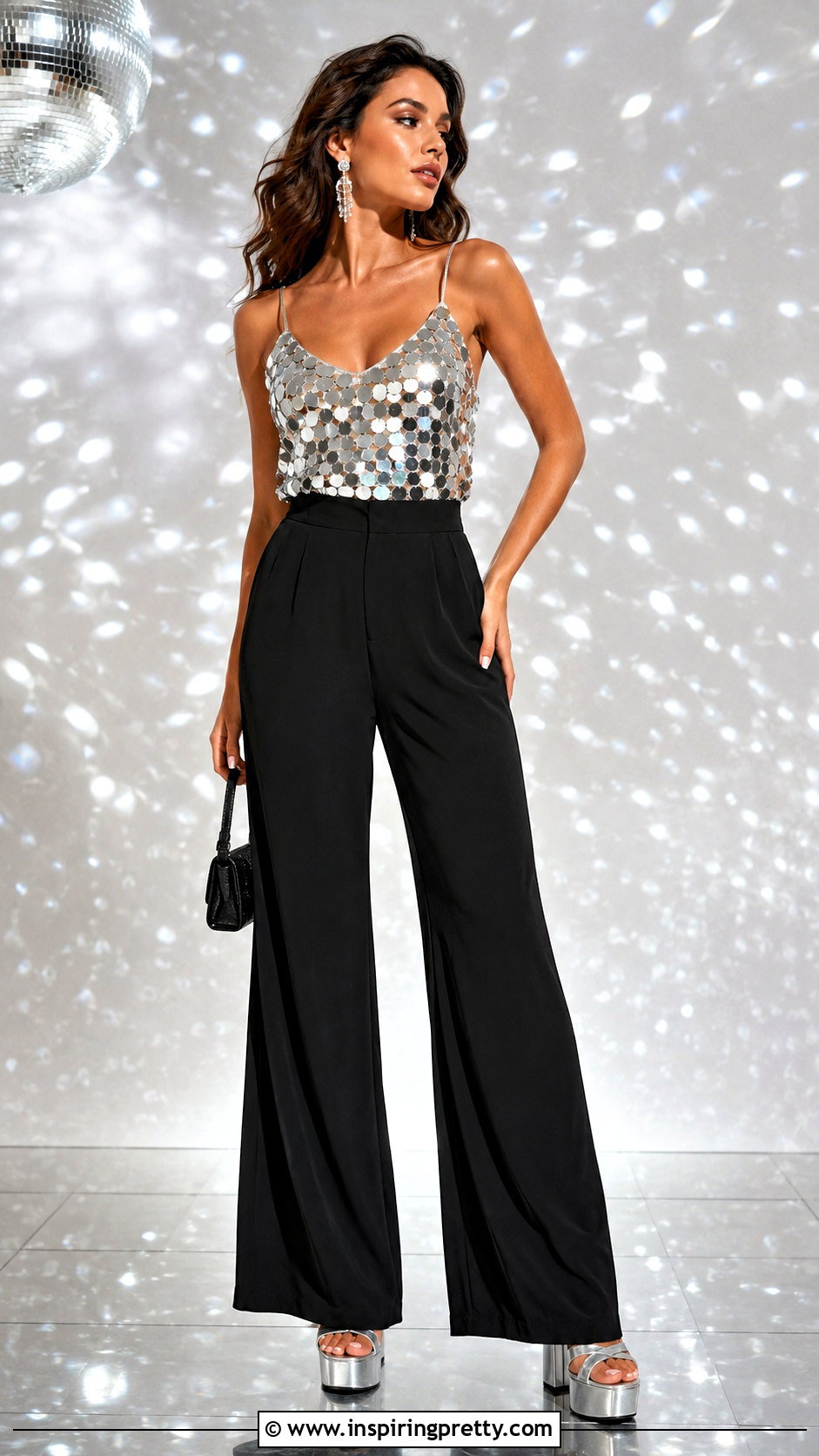 Disco Ball ABBA Camisole With Wide Leg Pants - 20 Abba Inspired Tops outfit ideas