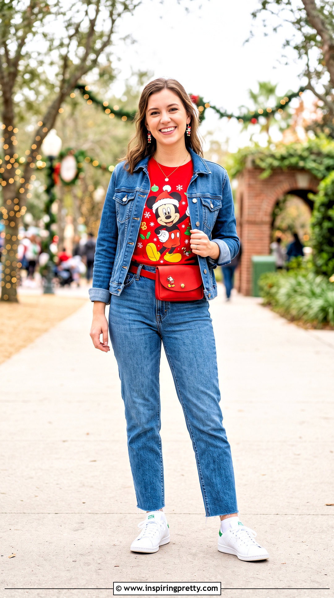 Disney Christmas Graphic Tee With Straight Leg Jeans - 20 Disney Christmas Tops outfit ideas