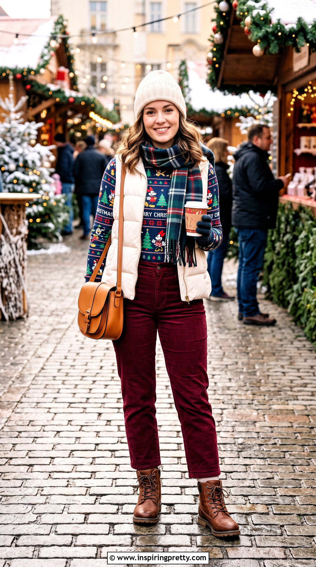 Disney Christmas Thermal Top With Corduroy Pants - 20 Disney Christmas Tops outfit ideas