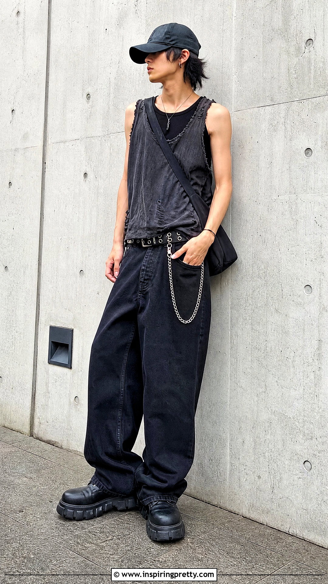 Distressed Goth Tank Top With Baggy Jeans - 25 Goth Tank Top Men outfit ideas