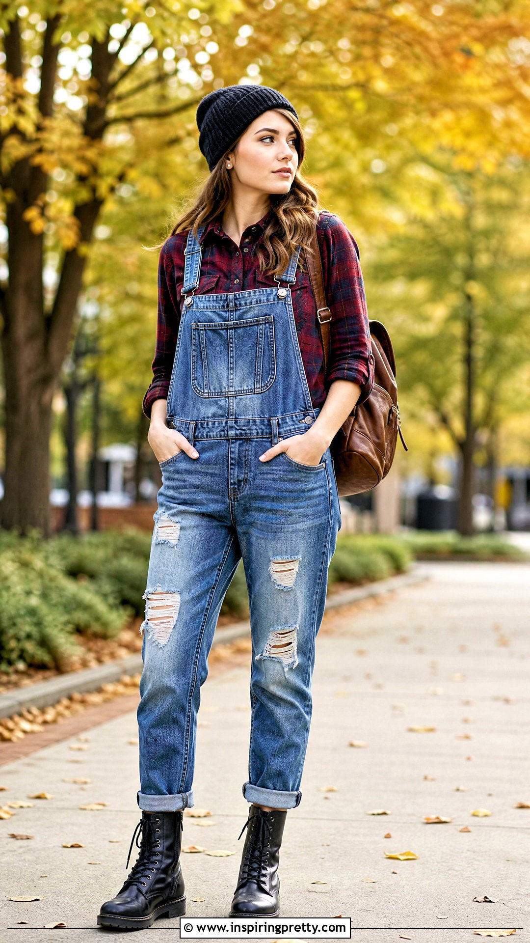 Distressed Overalls With Plaid Shirt - 25 Overall Top Shirt outfit ideas