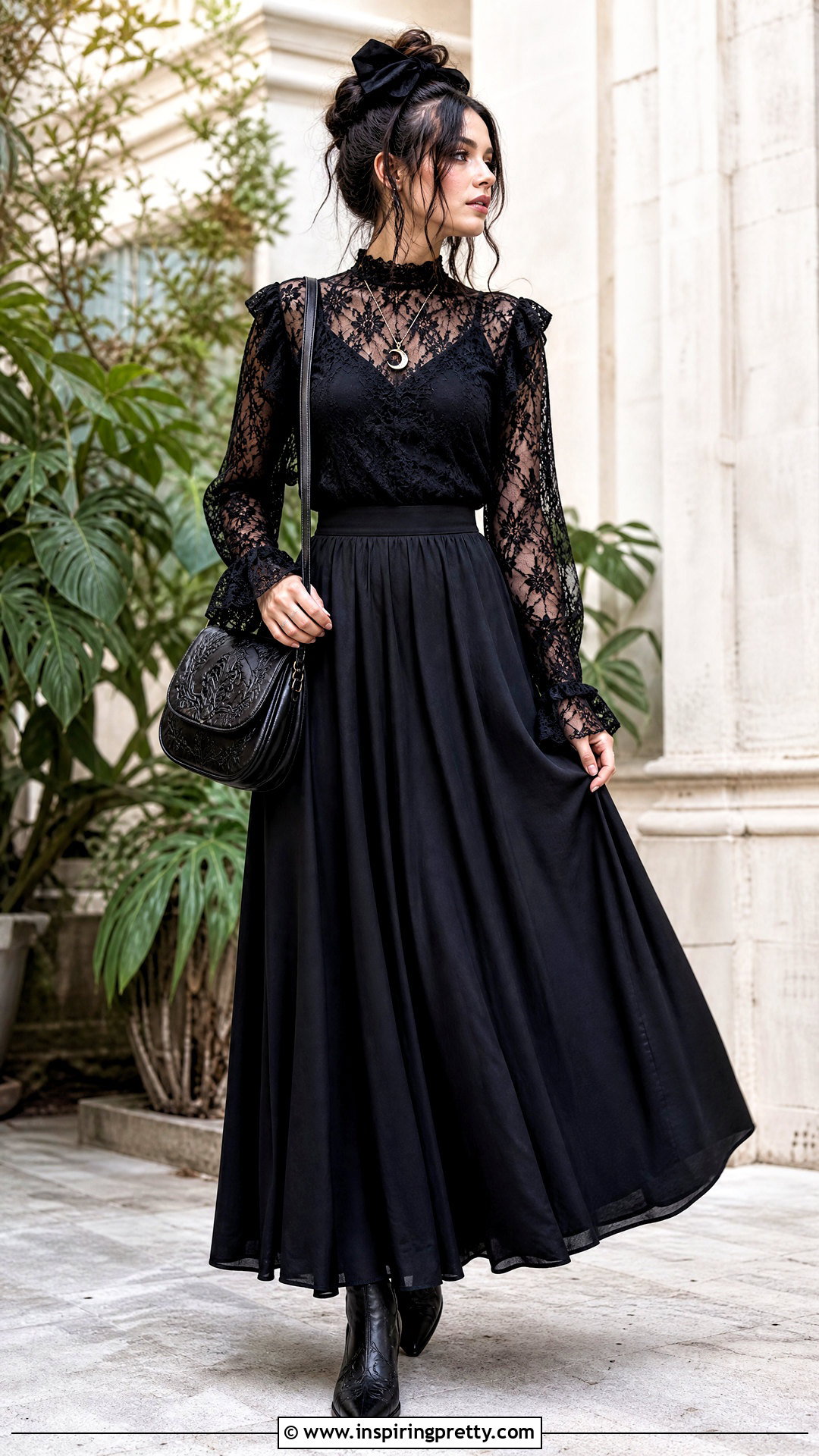 Disturbia Lace Blouse With Black Maxi Skirt - 20 disturbia tops outfit ideas