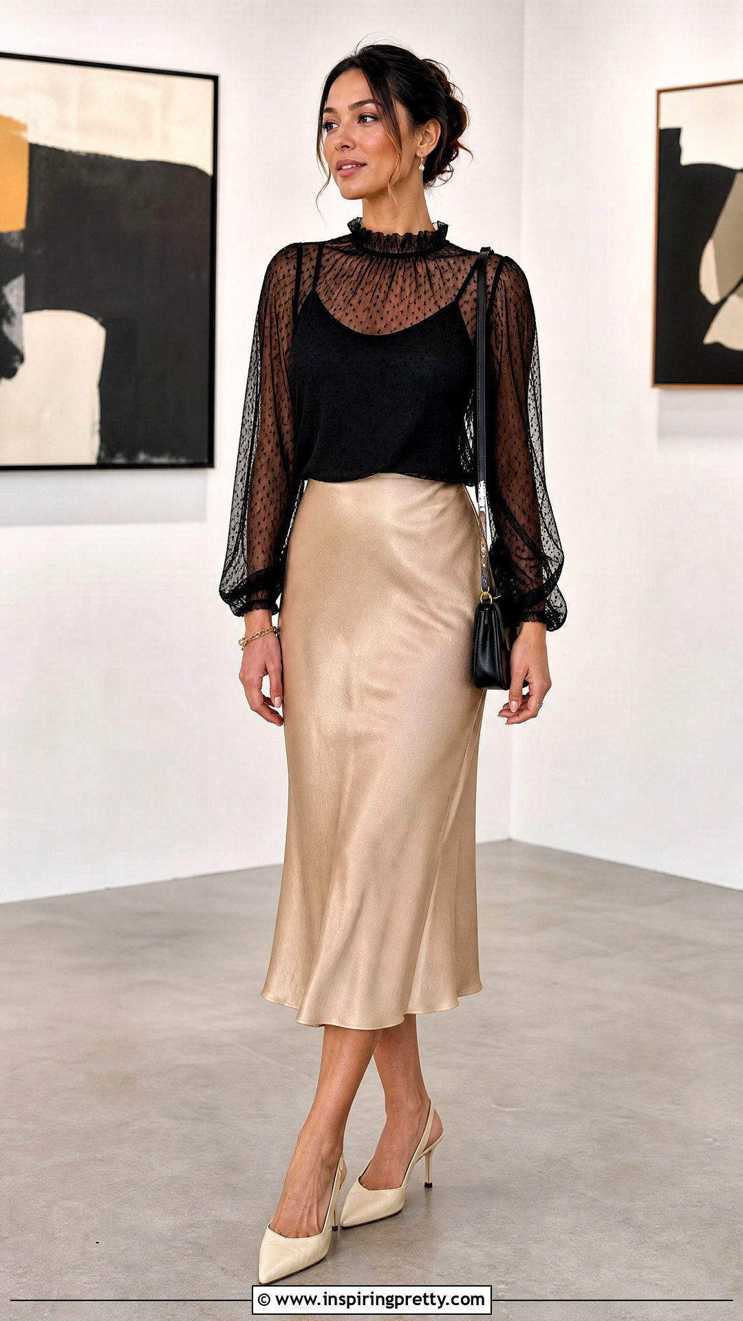 Dobby Mesh Top With Satin Midi Skirt - 20 dobby mesh top outfit ideas