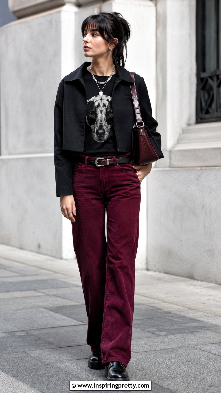 Dog Skull Top With Burgundy Pants - 20 dog skull top outfit ideas