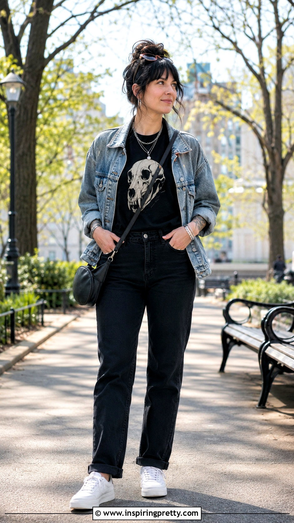 Dog Skull Top With Denim Jacket - 20 dog skull top outfit ideas