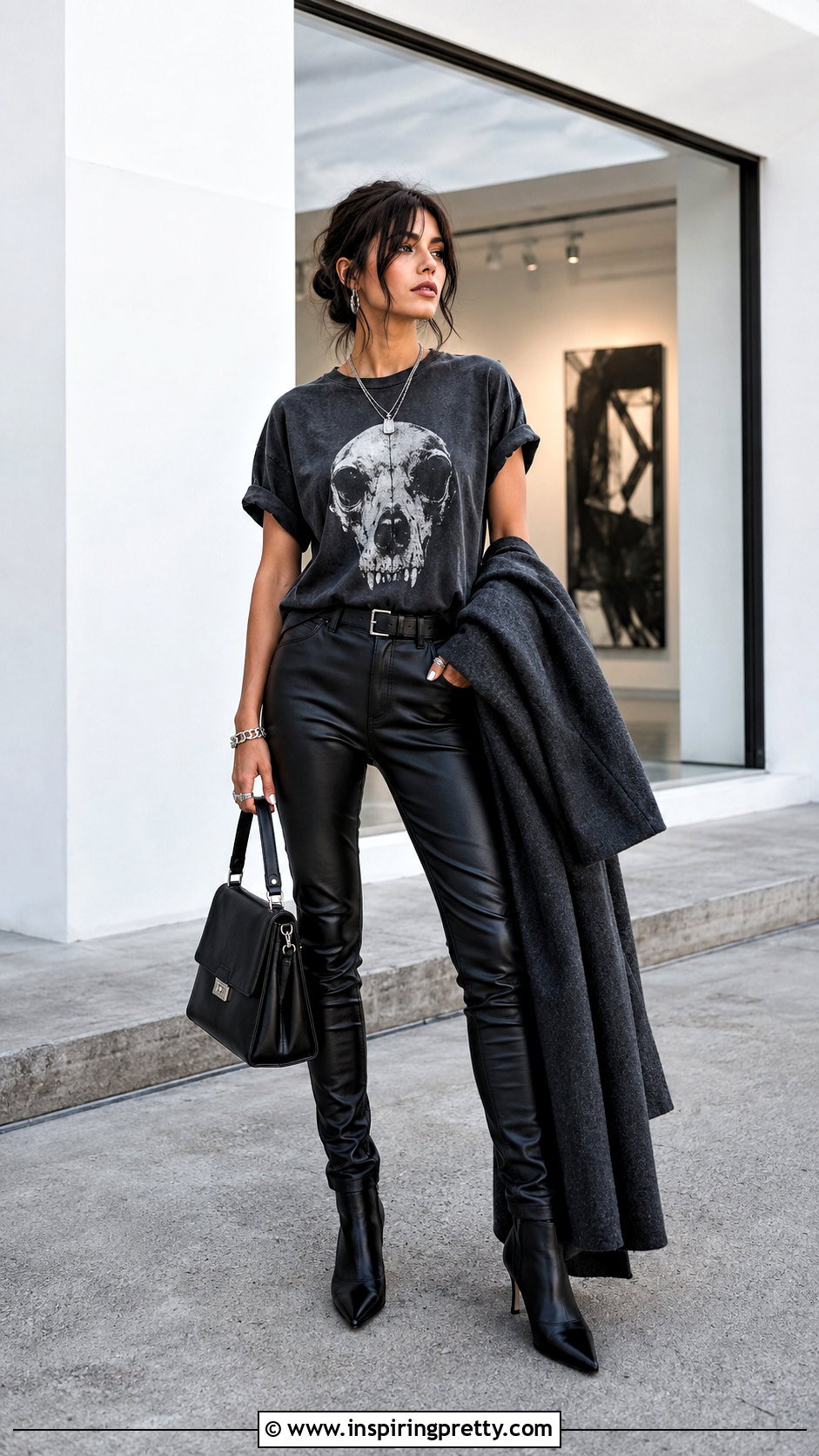 Dog Skull Top With Leather Pants - 20 dog skull top outfit ideas