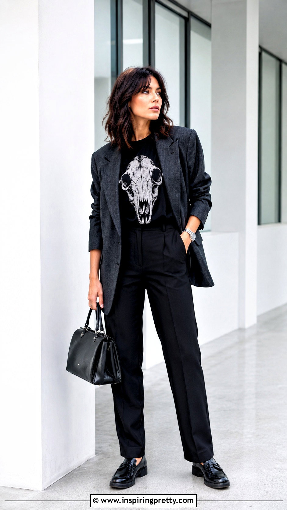 Dog Skull Top With Oversized Blazer - 20 dog skull top outfit ideas