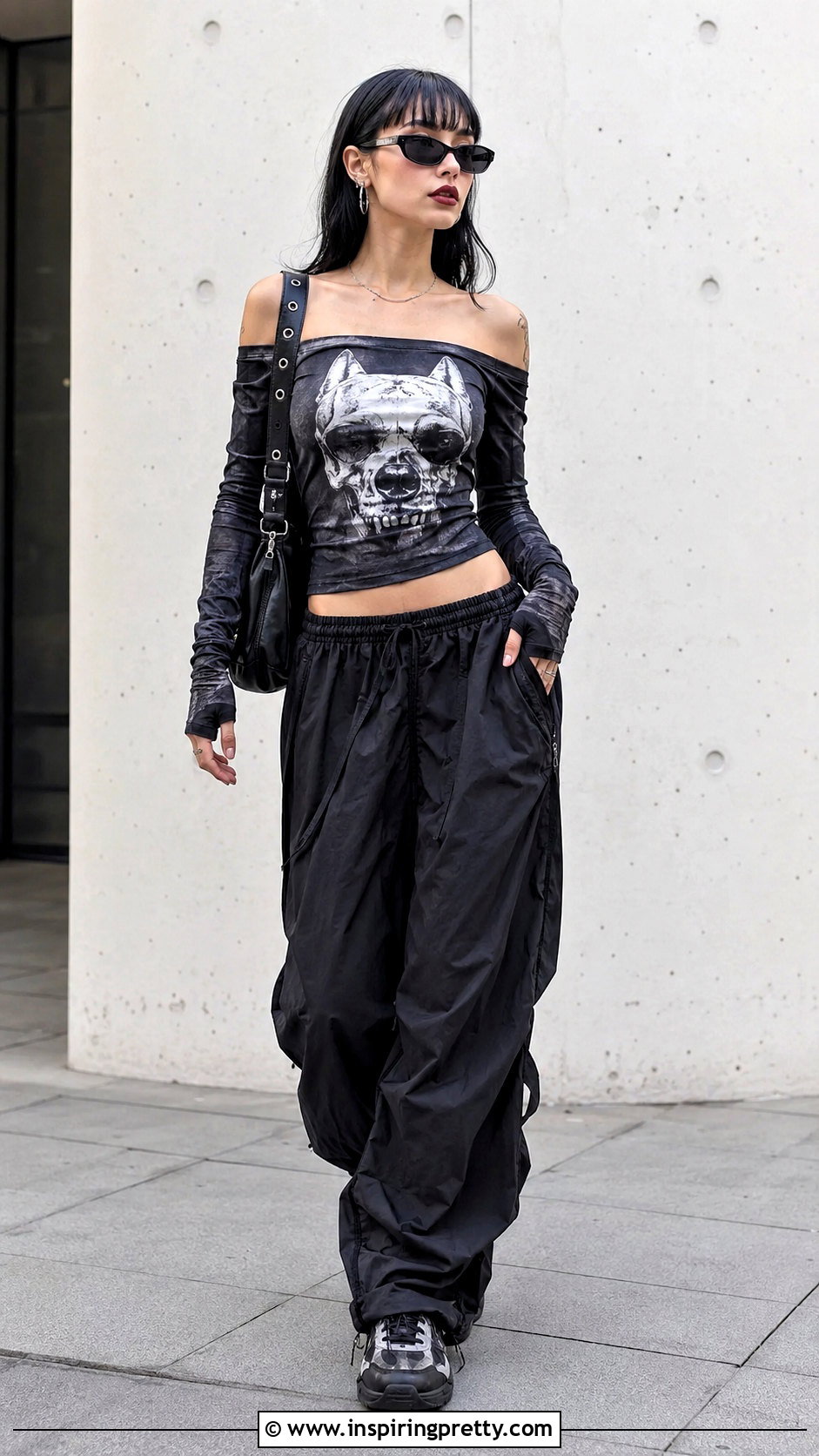 Dog Skull Top With Parachute Pants - 20 dog skull top outfit ideas