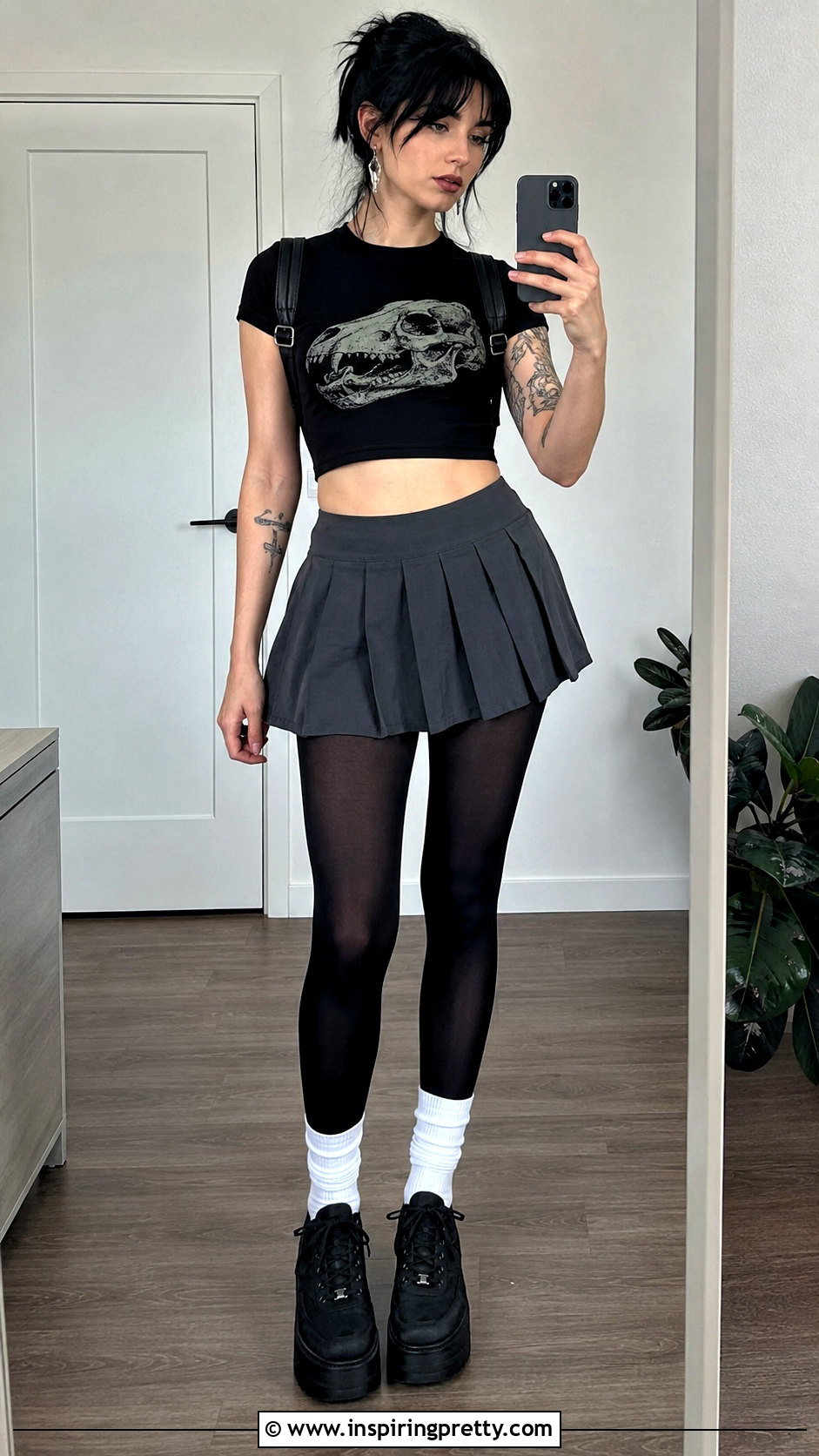 Dog Skull Top With Pleated Tennis Skirt - 20 dog skull top outfit ideas