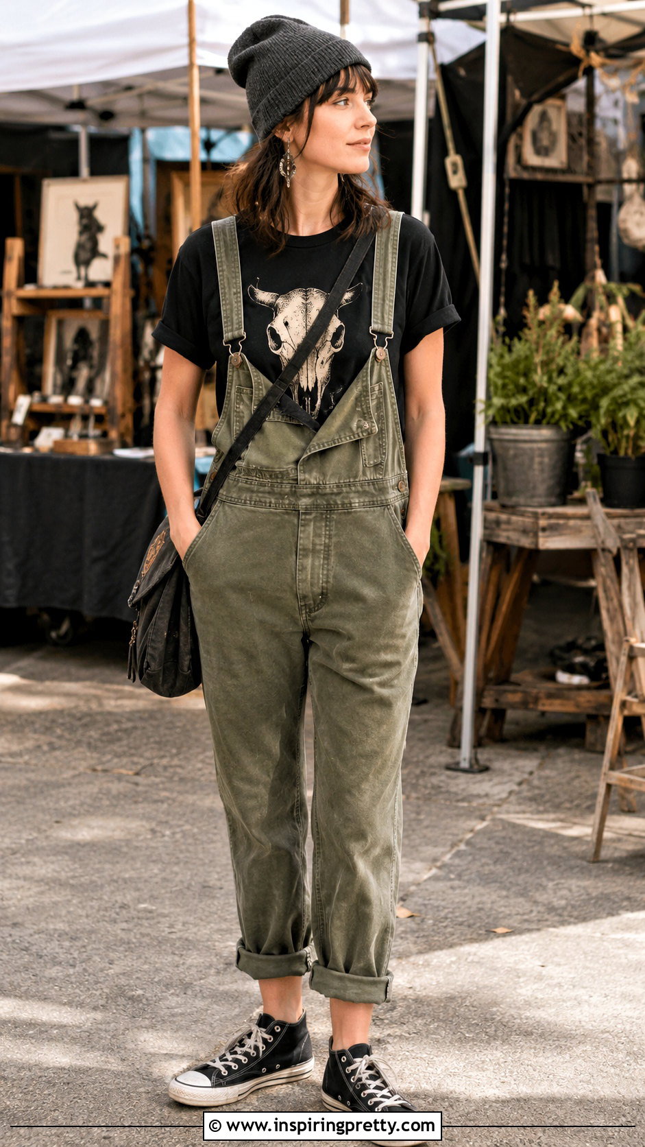 Dog Skull Top With Utility Overalls - 20 dog skull top outfit ideas