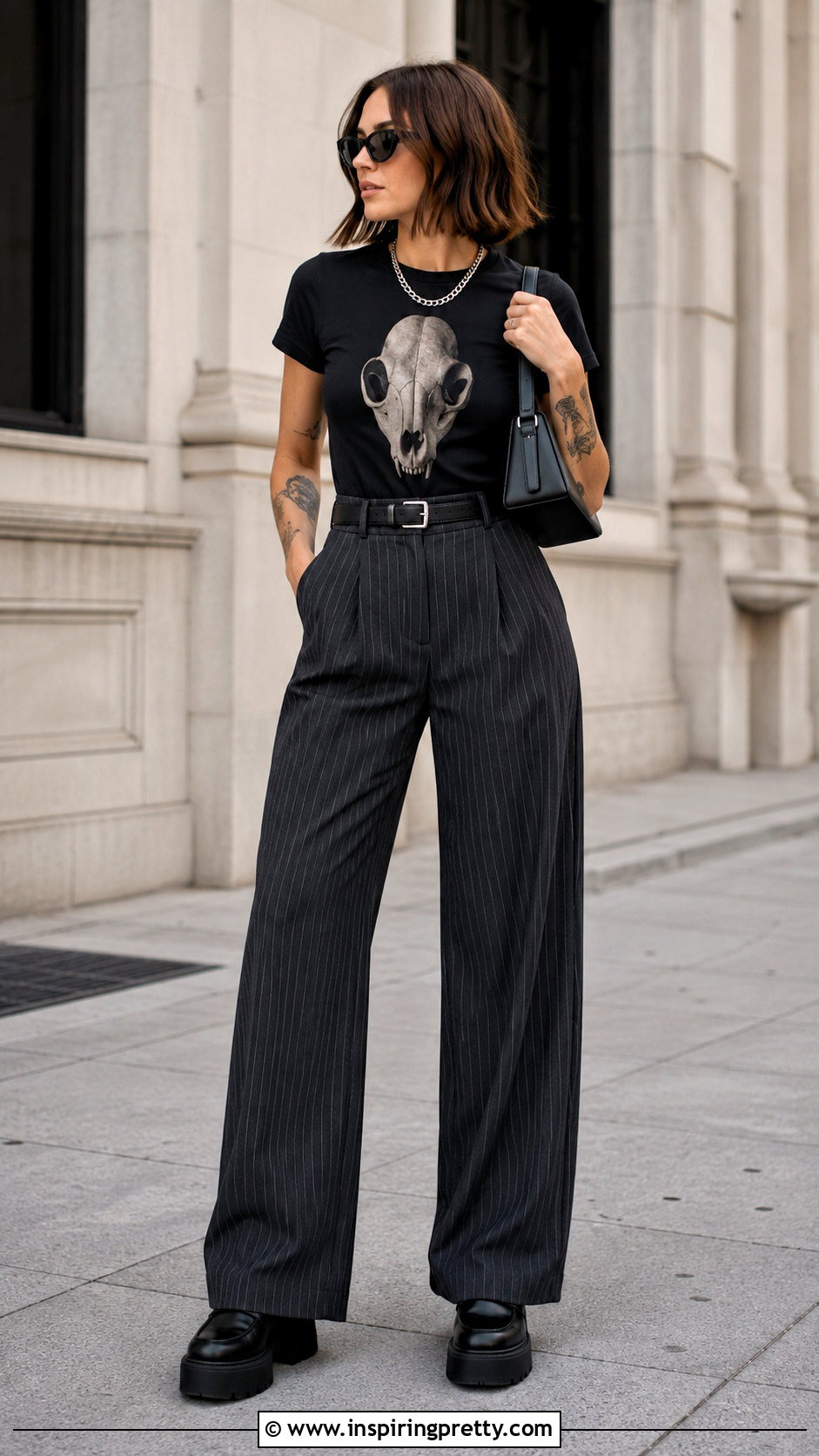 Dog Skull Top With Wide Leg Trousers - 20 dog skull top outfit ideas