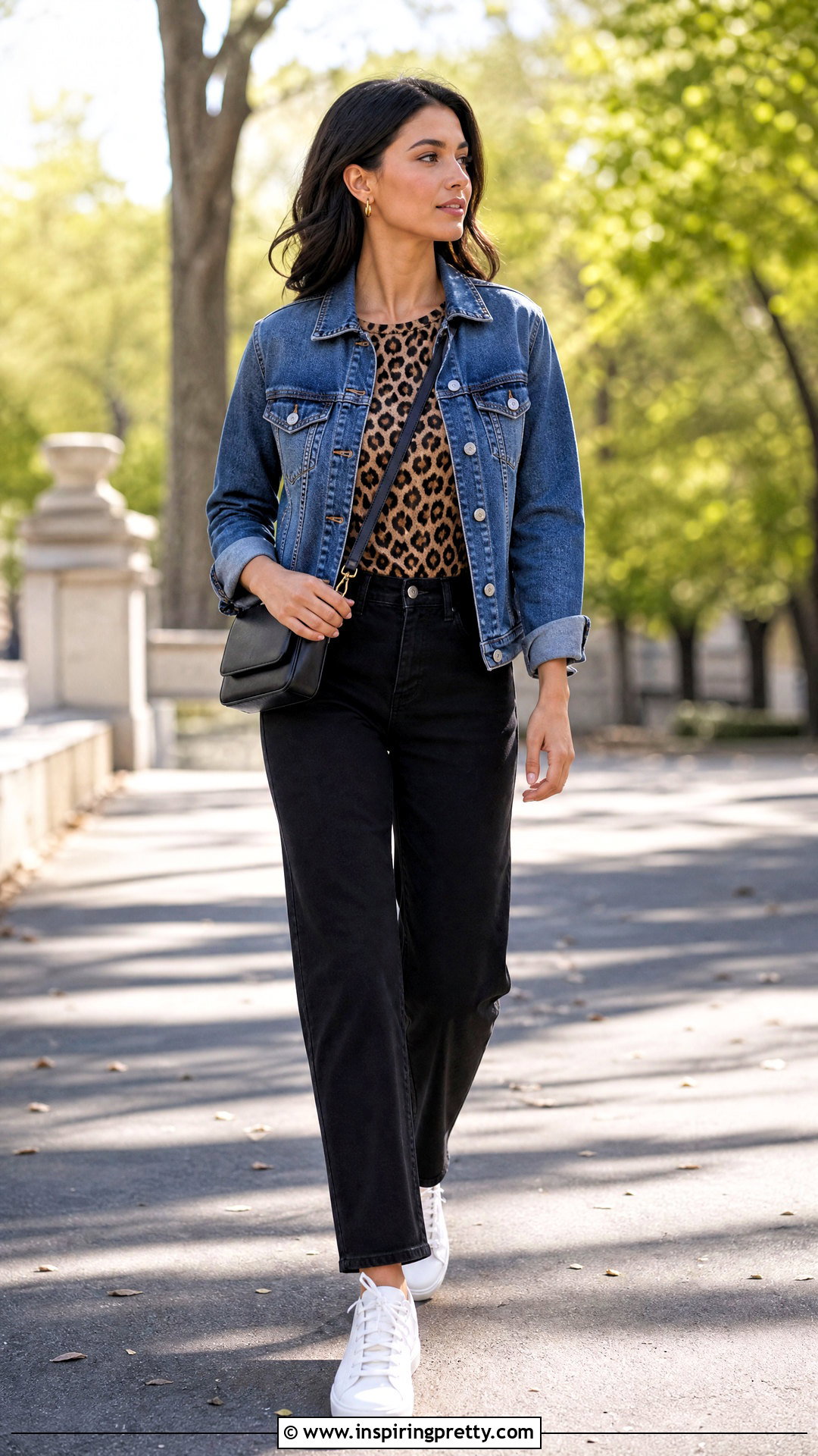 Dolce And Gabbana Cheetah Top With Denim Jacket And Black Pants - 20 Dolce And Gabbana Cheetah Top outfit ideas