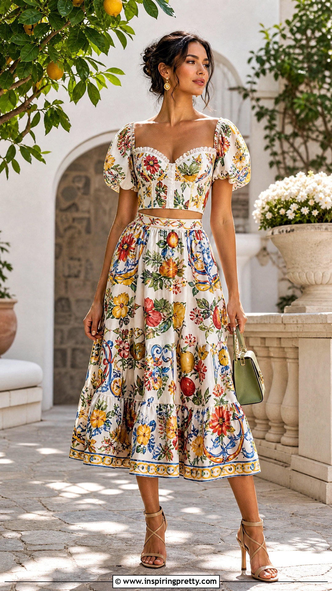 Dolce And Gabbana Milkmaid Top With Matching Printed Skirt - 20 dolce and gabbana milkmaid top outfit ideas