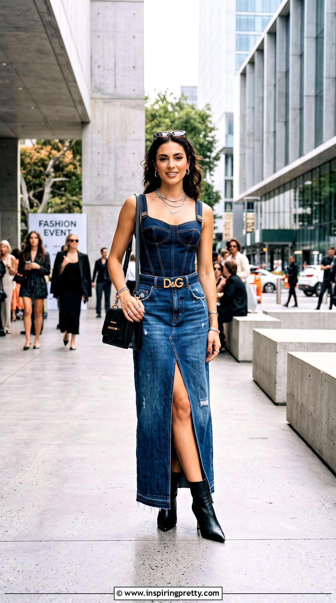 Dolce and Gabbana Denim Corset Top With Denim Maxi Skirt - 20 dolce and gabbana denim corset top outfit ideas