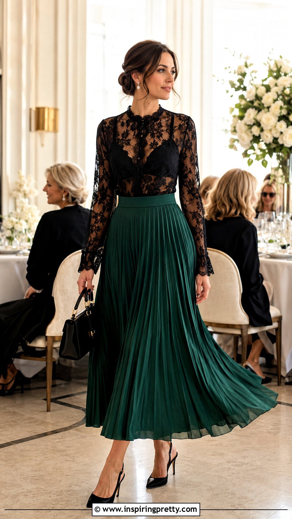 Dolce and Gabbana Lace Sheer Top With Pleated Midi Skirt - 20 dolce and gabbana sheer top outfit ideas