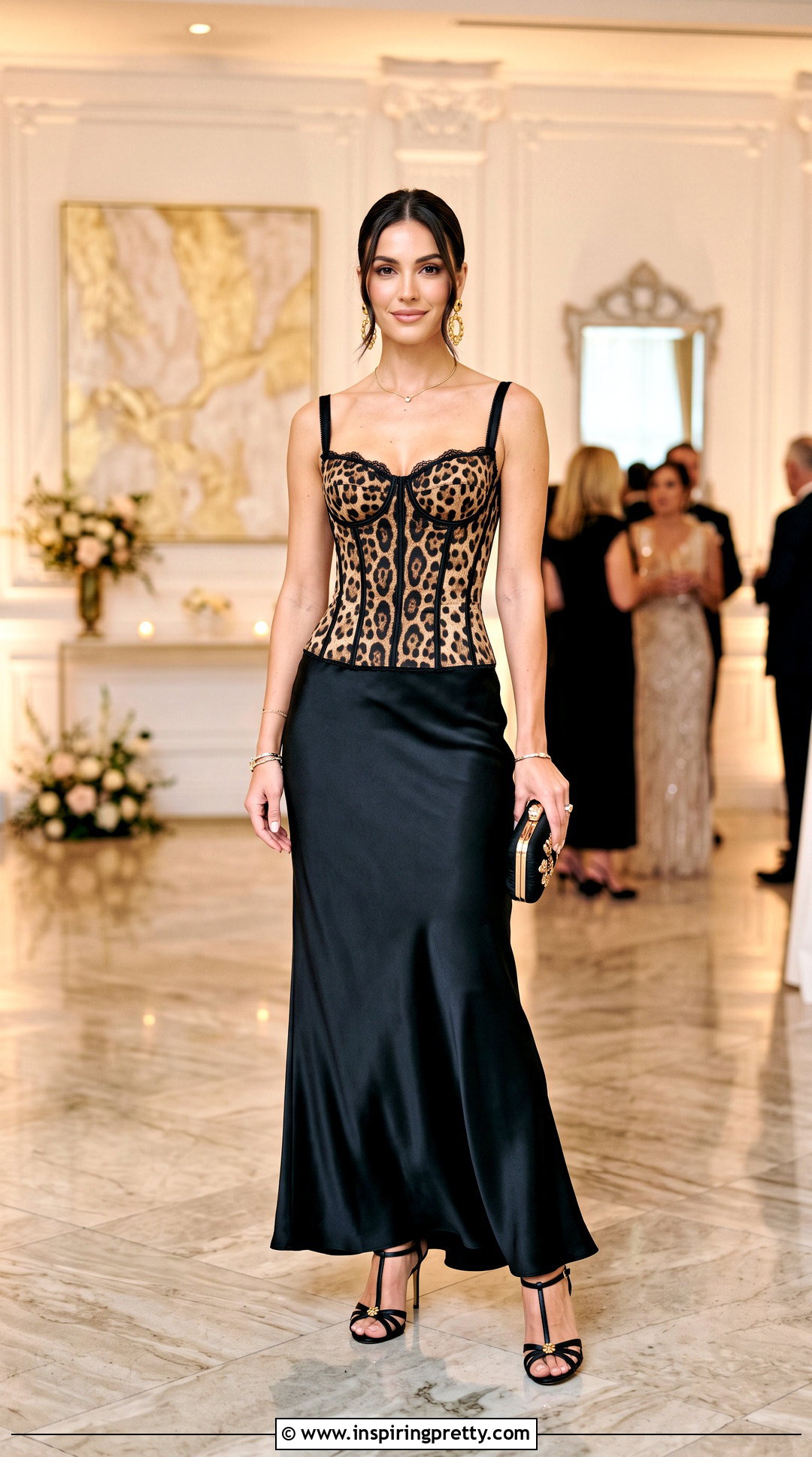 Dolce and Gabbana Leopard Top With Black Satin Maxi Skirt - 25 dolce and gabbana leopard top outfit ideas