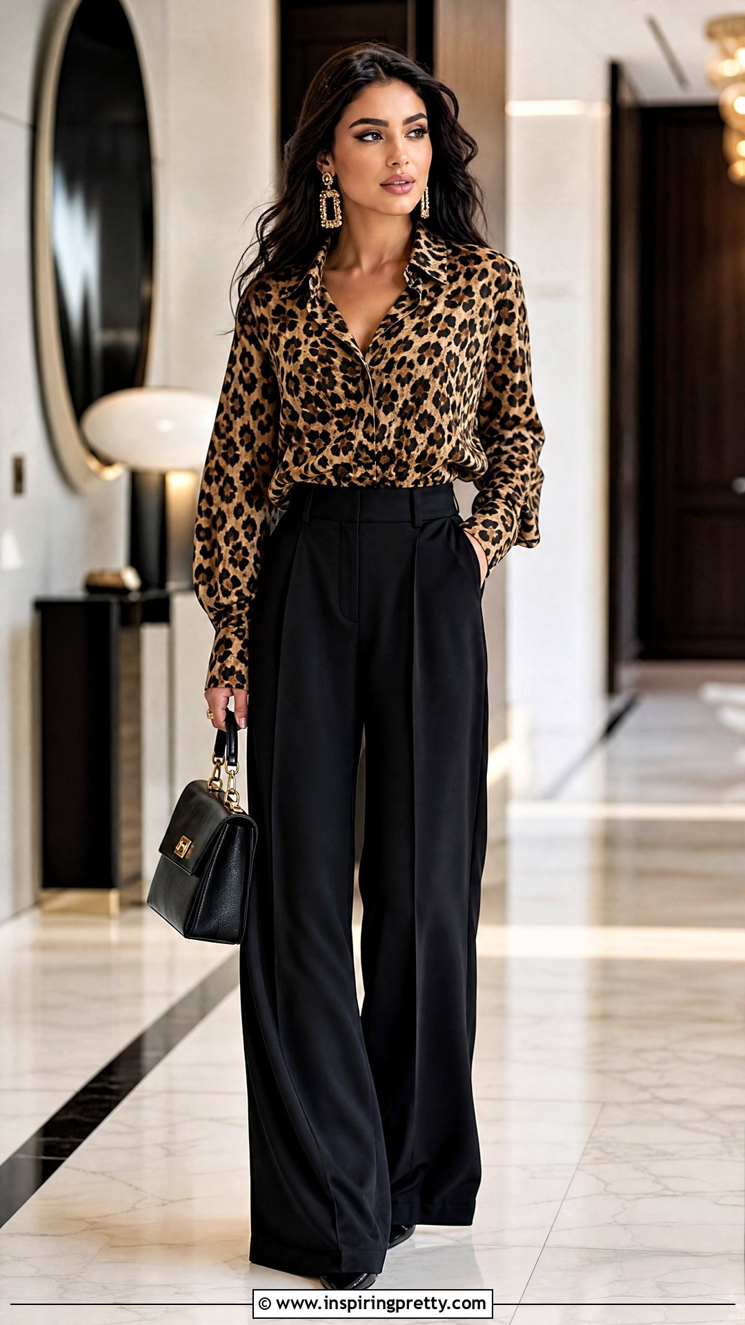 Dolce and Gabbana Leopard Top With Black Wide Leg Pants - 25 dolce and gabbana leopard top outfit ideas