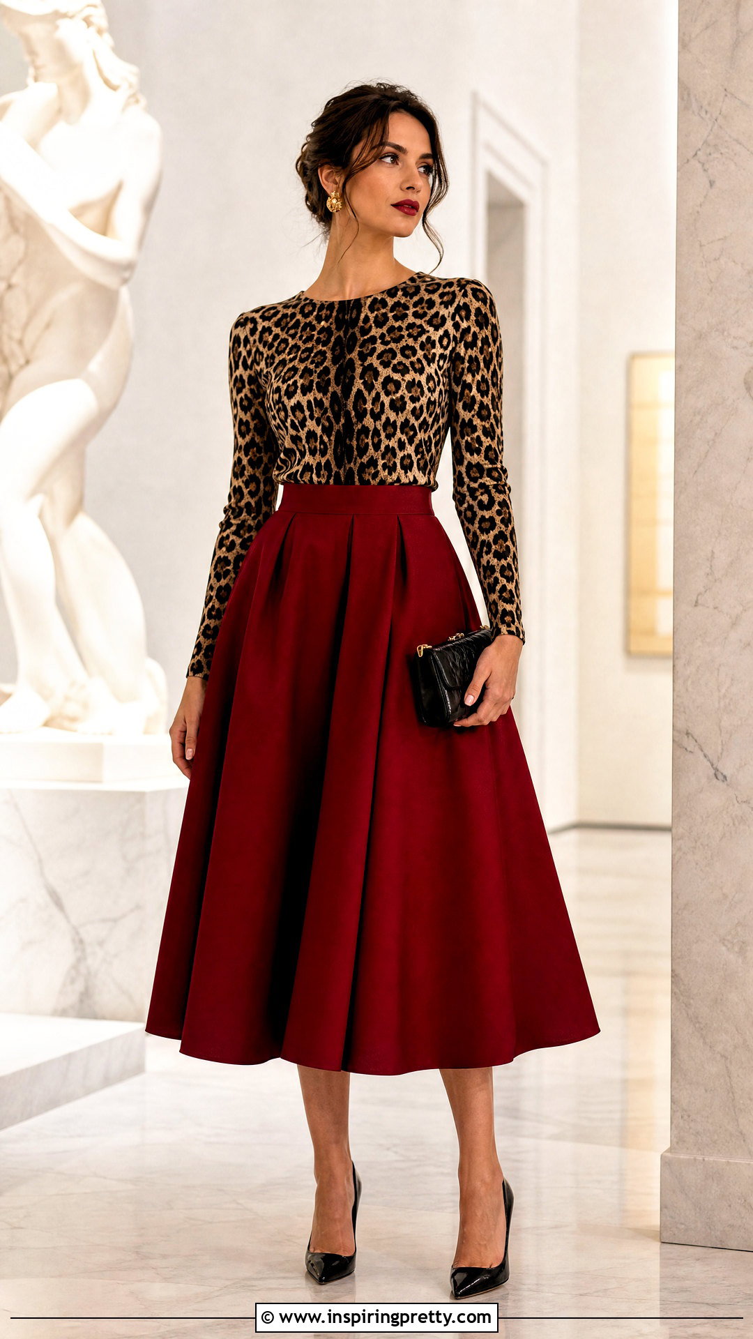 Dolce and Gabbana Leopard Top With Red Midi Skirt - 25 dolce and gabbana leopard top outfit ideas