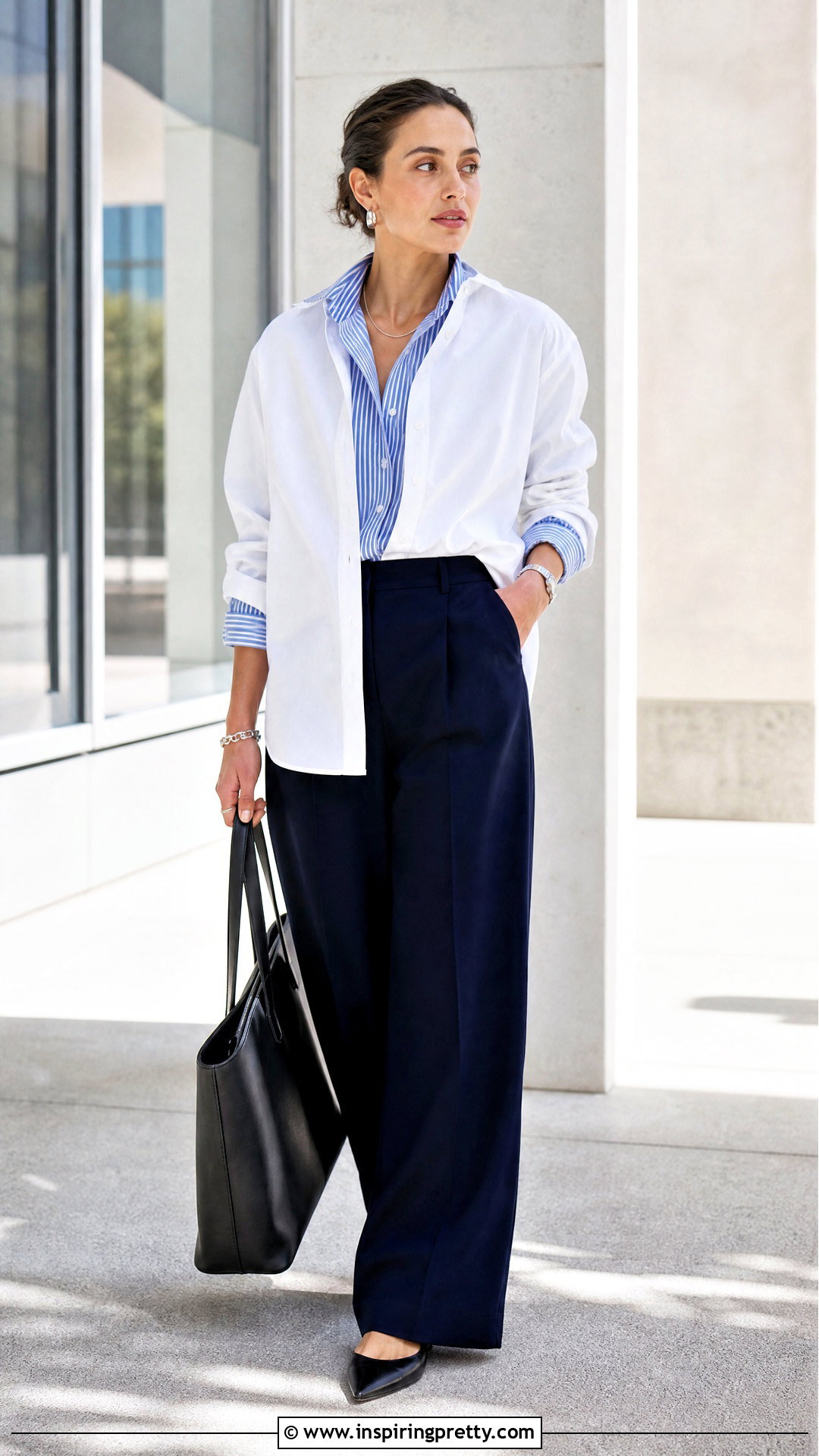 Double Button Down Shirt With Wide Leg Pants Outfit - 20 Multi Layered Tops outfit ideas