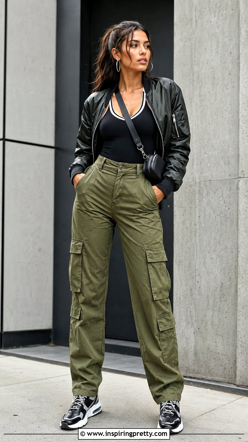 Double Lined Bodysuit With Cargo Pants - 50 double lining top outfit ideas