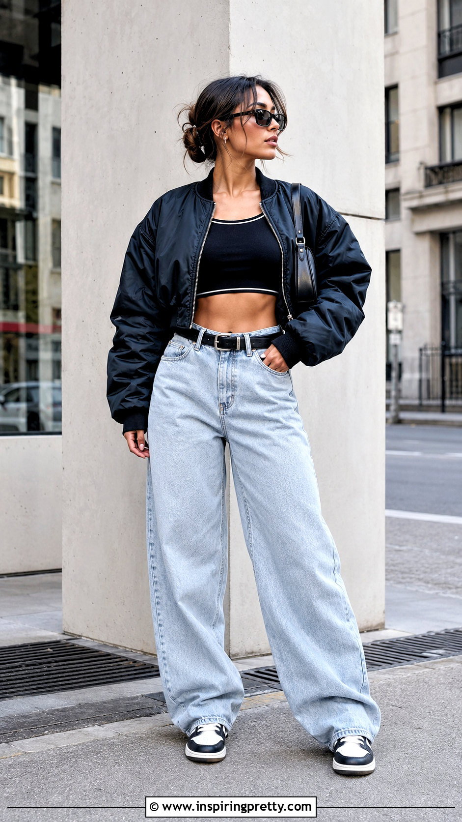 Double Lined Top With Baggy Jeans - 50 double lining top outfit ideas