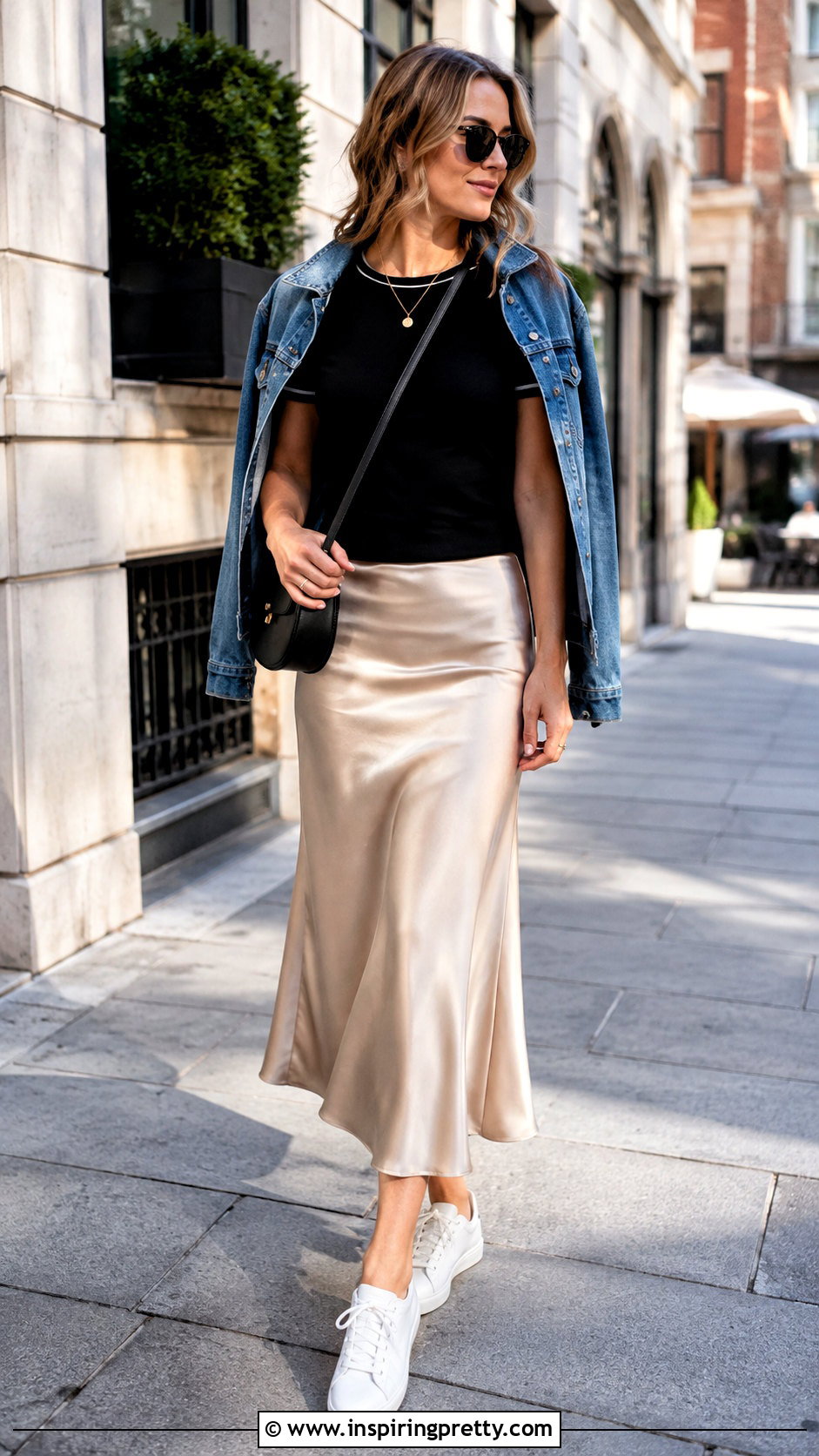Double Lined Top With Slip Skirt And Sneakers - 50 double lining top outfit ideas