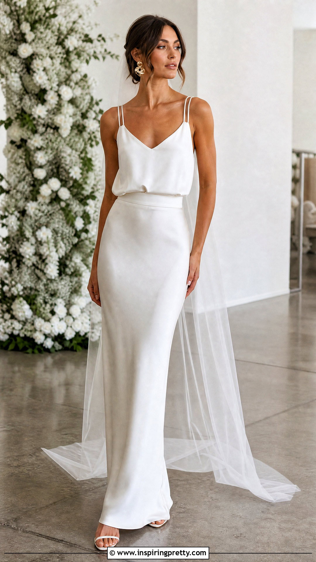 Double Strap Bridal Cami Top With Satin Column Skirt - 20 Bridal Cami Top outfit ideas