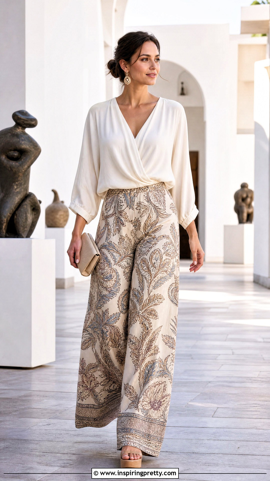 Draped Blouse With Palazzo Pants For Wide Shoulders - 25 Flattering Tops For Wide Shoulders