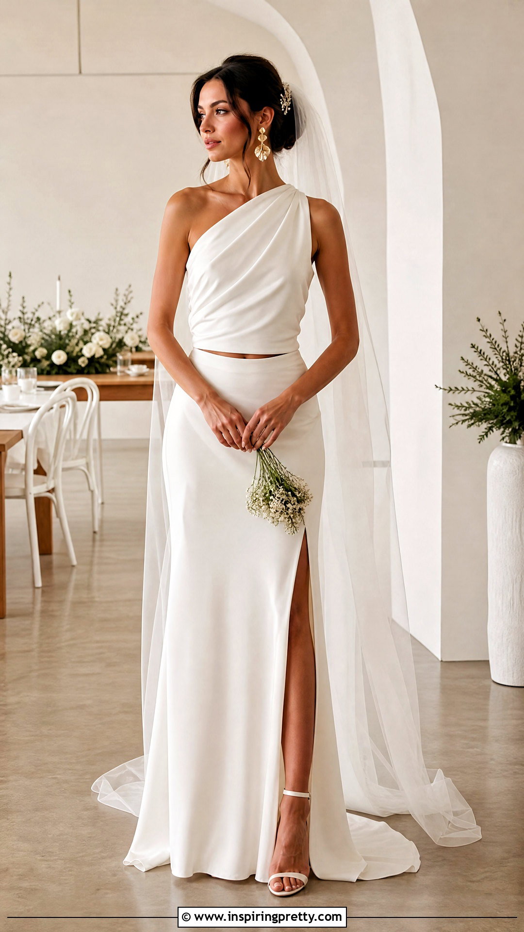 Draped Bridal Top With Matching Maxi Skirt - 20 bride skirt and top outfit ideas