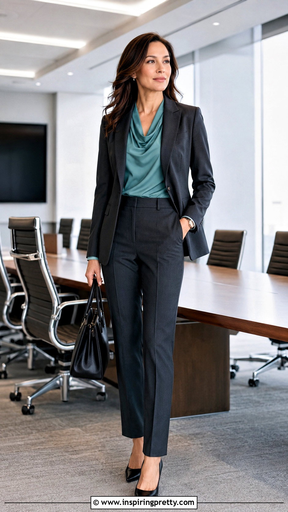 Draped Corporate Blouse With Trouser Suit - 50 corporate tops outfit ideas