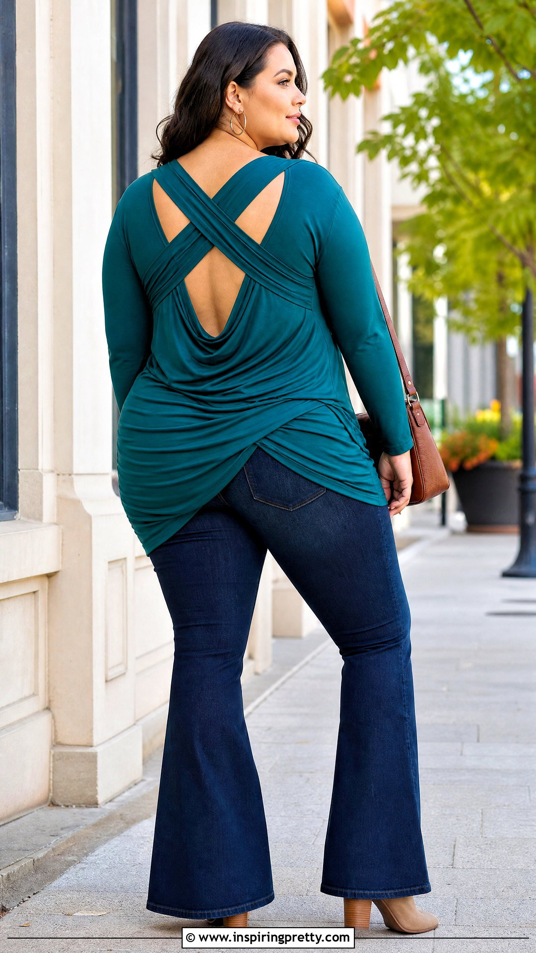Draped Criss Cross Back Tunic With Flared Jeans - 20 criss-cross back top designs