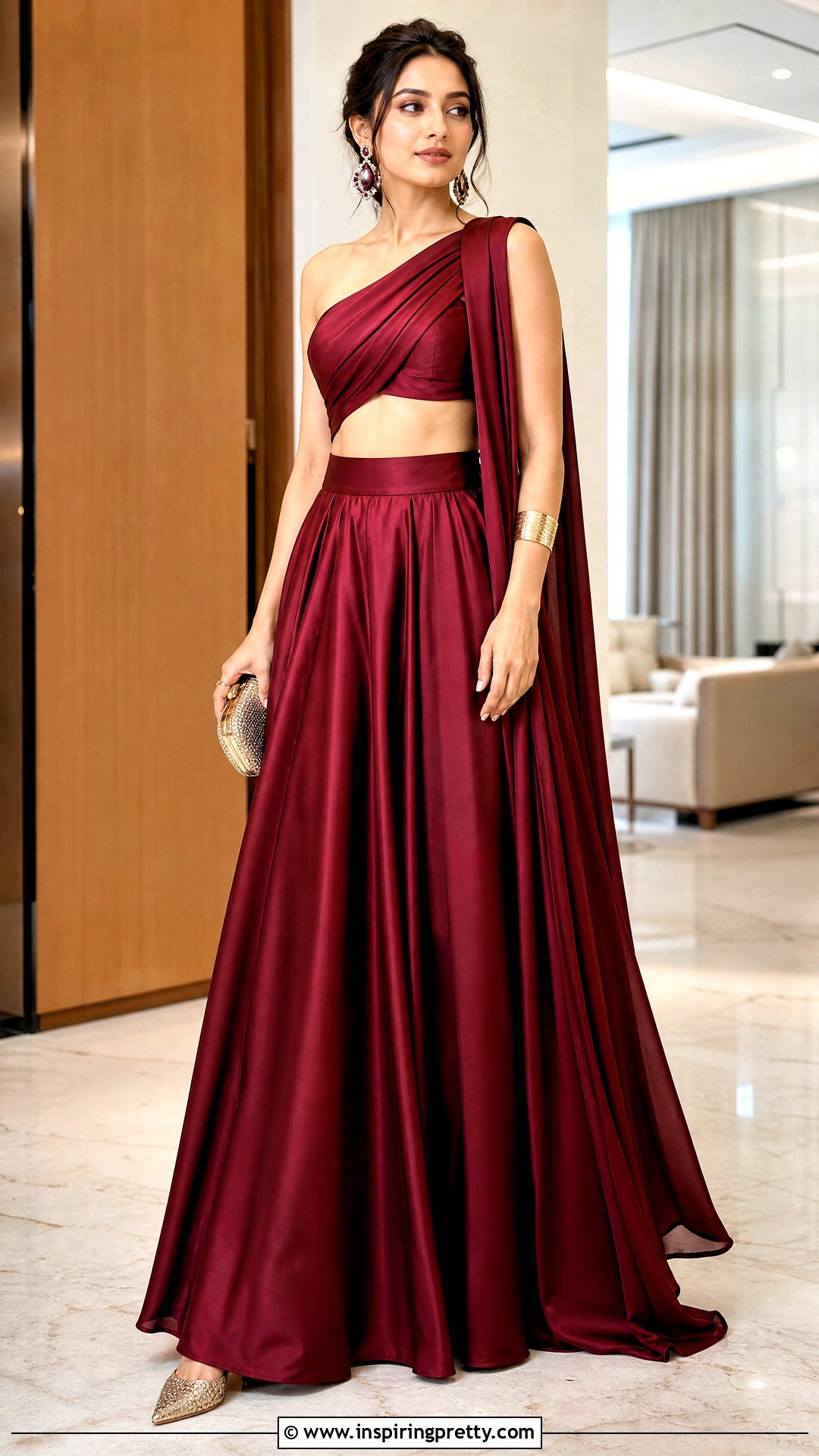 Draped Crop Top Lehenga - 50 Crop Top Designs For Lehenga Ideas