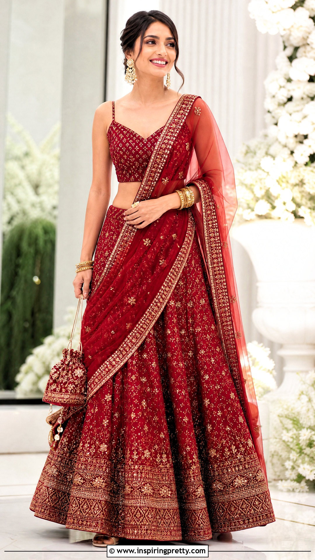 Draped Dupatta Crop Top Lehenga - 50 crop top lehenga outfit ideas