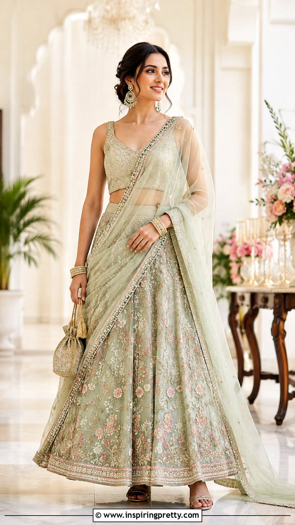 Draped Dupatta Lehenga Crop Top Outfit - 50 party wear lehenga crop tops outfit ideas