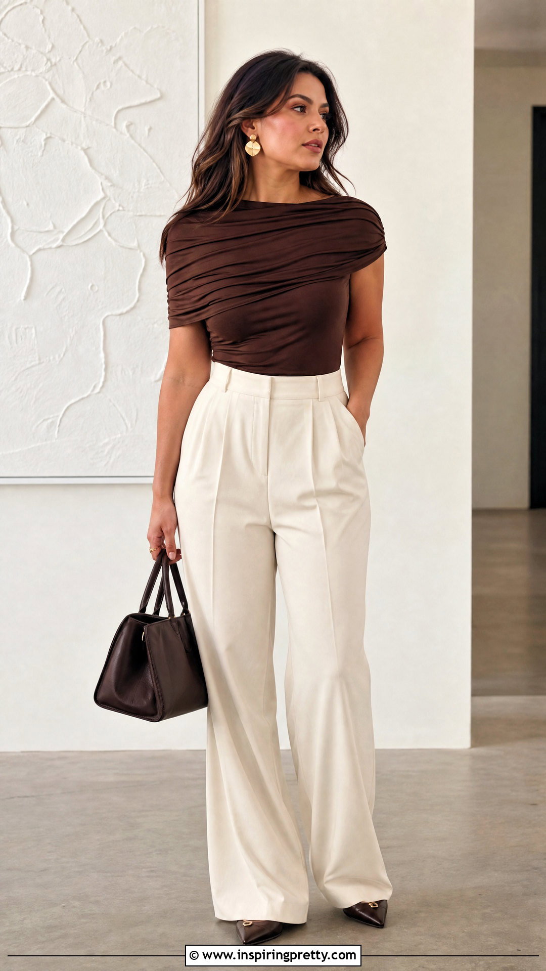 Draped Form Fitting Top With Cream Trousers - 25 Form Fitting Tops Women